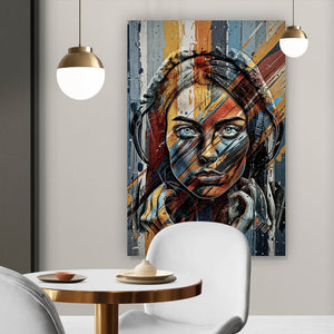 Acrylglasbild Abstraktes Frauenporträt mit Kopfhörern Hochformat