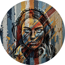 Lade das Bild in den Galerie-Viewer, Aluminiumbild Abstraktes Frauenporträt mit Kopfhörern Kreis
