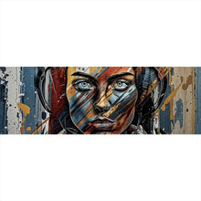 Lade das Bild in den Galerie-Viewer, Acrylglasbild Abstraktes Frauenporträt mit Kopfhörern Panorama
