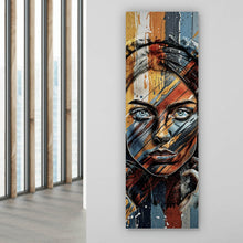 Lade das Bild in den Galerie-Viewer, Aluminiumbild Abstraktes Frauenporträt mit Kopfhörern Panorama Hoch
