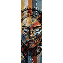 Lade das Bild in den Galerie-Viewer, Acrylglasbild Abstraktes Frauenporträt mit Kopfhörern Panorama Hoch
