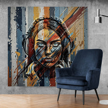 Lade das Bild in den Galerie-Viewer, Spannrahmenbild Abstraktes Frauenporträt mit Kopfhörern Quadrat
