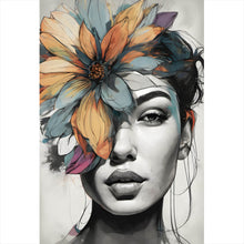 Lade das Bild in den Galerie-Viewer, Spannrahmenbild Abstraktes Frauenportrait mit Blumenkrone Hochformat
