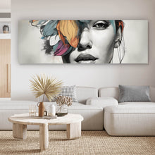 Lade das Bild in den Galerie-Viewer, Aluminiumbild gebürstet Abstraktes Frauenportrait mit Blumenkrone Panorama
