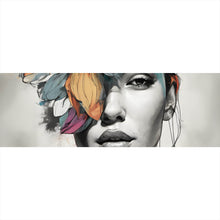 Lade das Bild in den Galerie-Viewer, Acrylglasbild Abstraktes Frauenportrait mit Blumenkrone Panorama

