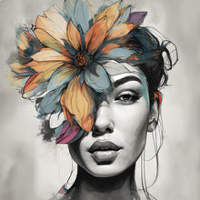 Lade das Bild in den Galerie-Viewer, Spannrahmenbild Abstraktes Frauenportrait mit Blumenkrone Quadrat
