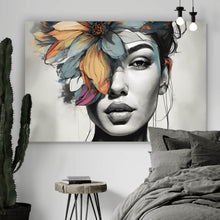 Lade das Bild in den Galerie-Viewer, Acrylglasbild Abstraktes Frauenportrait mit Blumenkrone Querformat
