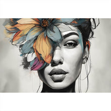 Lade das Bild in den Galerie-Viewer, Spannrahmenbild Abstraktes Frauenportrait mit Blumenkrone Querformat
