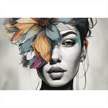 Lade das Bild in den Galerie-Viewer, Poster Abstraktes Frauenportrait mit Blumenkrone Querformat
