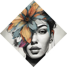 Lade das Bild in den Galerie-Viewer, Aluminiumbild gebürstet Abstraktes Frauenportrait mit Blumenkrone Raute
