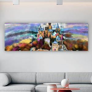 Aluminiumbild gebürstet Abstraktes Gemälde einer Burg Panorama