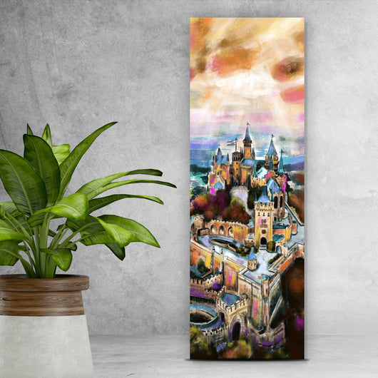 Poster Abstraktes Gemälde einer Burg Panorama Hoch