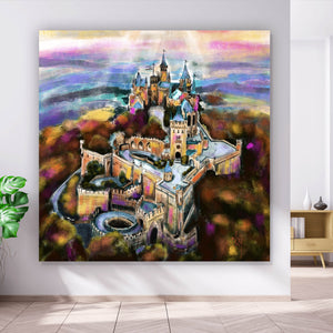 Spannrahmenbild Abstraktes Gemälde einer Burg Quadrat