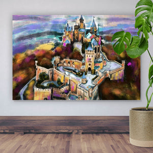 Aluminiumbild Abstraktes Gemälde einer Burg Querformat