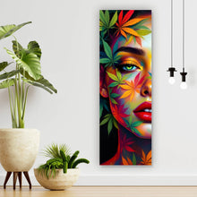 Lade das Bild in den Galerie-Viewer, Leinwandbild Abstraktes Gesicht mit Blättermotiven Panorama Hoch
