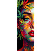 Lade das Bild in den Galerie-Viewer, Aluminiumbild gebürstet Abstraktes Gesicht mit Blättermotiven Panorama Hoch
