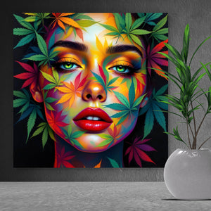 Acrylglasbild Abstraktes Gesicht mit Blättermotiven Quadrat