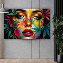 Lade das Bild in den Galerie-Viewer, Aluminiumbild gebürstet Abstraktes Gesicht mit Blättermotiven Querformat
