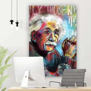 Aluminiumbild gebürstet Abstraktes Portrait Albert Einstein Hochformat