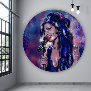 Aluminiumbild Abstraktes Portrait Amy Winehouse Kreis