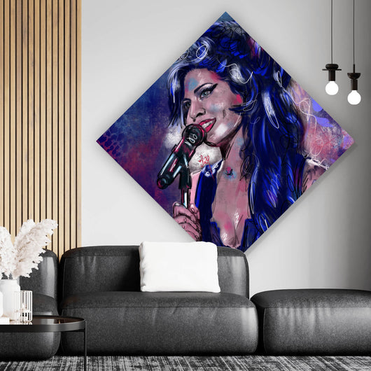 Aluminiumbild gebürstet Abstraktes Portrait Amy Winehouse Raute