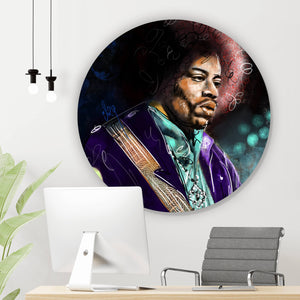 Aluminiumbild gebürstet Abstraktes Portrait Jimi Hendrix Kreis