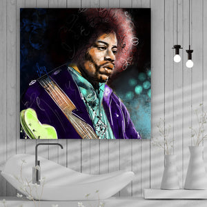 Leinwandbild Abstraktes Portrait Jimi Hendrix Quadrat