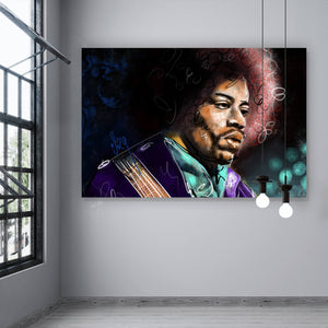Spannrahmenbild Abstraktes Portrait Jimi Hendrix Querformat