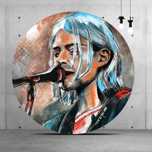 Aluminiumbild Abstraktes Portrait Kurt Cobain Kreis