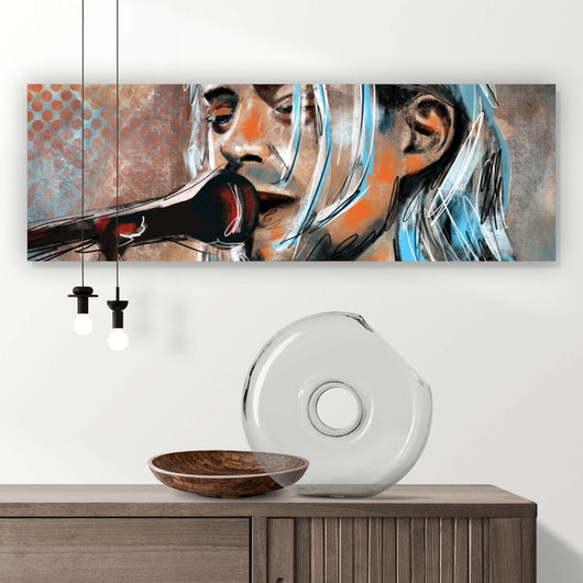 Aluminiumbild gebürstet Abstraktes Portrait Kurt Cobain Panorama