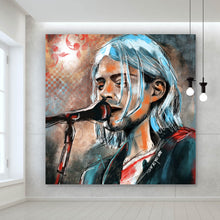 Lade das Bild in den Galerie-Viewer, Aluminiumbild gebürstet Abstraktes Portrait Kurt Cobain Quadrat
