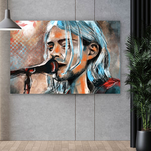Aluminiumbild gebürstet Abstraktes Portrait Kurt Cobain Querformat
