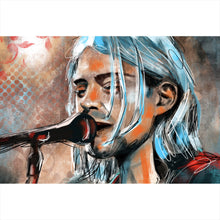 Lade das Bild in den Galerie-Viewer, Aluminiumbild gebürstet Abstraktes Portrait Kurt Cobain Querformat
