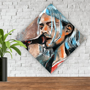 Aluminiumbild gebürstet Abstraktes Portrait Kurt Cobain Raute