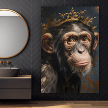 Lade das Bild in den Galerie-Viewer, Aluminiumbild gebürstet Adeliger Schimpanse mit Krone Hochformat
