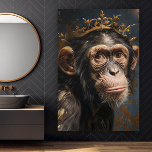 Leinwandbild Adeliger Schimpanse mit Krone Hochformat