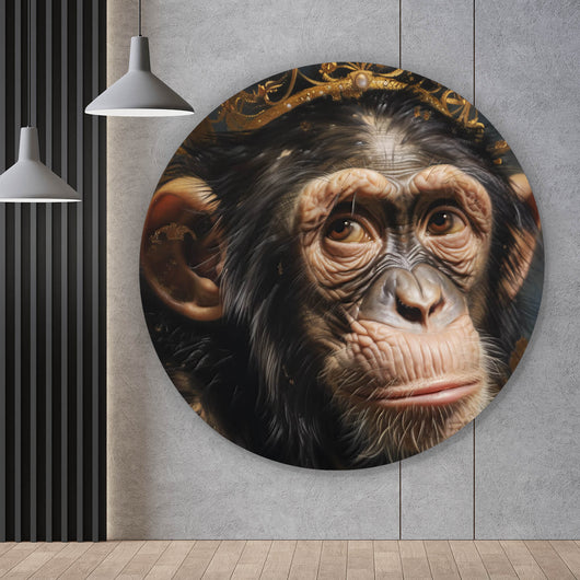 Aluminiumbild gebürstet Adeliger Schimpanse mit Krone Kreis