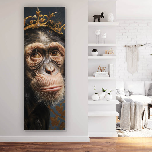 Spannrahmenbild Adeliger Schimpanse mit Krone Panorama Hoch