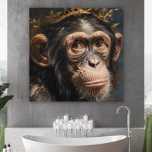 Lade das Bild in den Galerie-Viewer, Leinwandbild Adeliger Schimpanse mit Krone Quadrat
