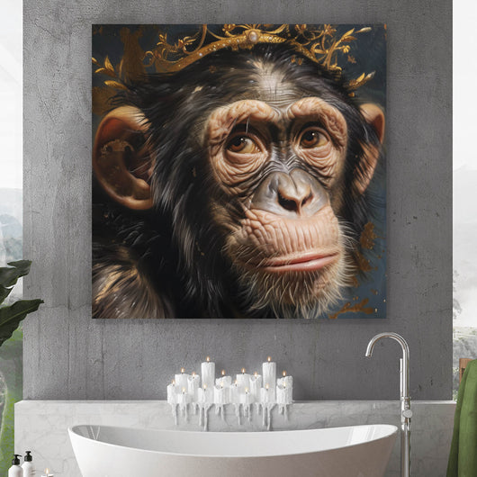 Leinwandbild Adeliger Schimpanse mit Krone Quadrat