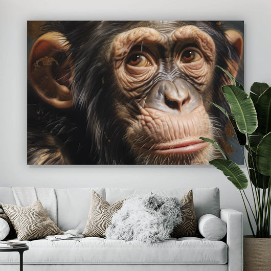 Spannrahmenbild Adeliger Schimpanse mit Krone Querformat