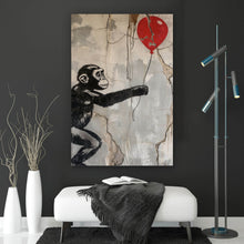Lade das Bild in den Galerie-Viewer, Poster Affe hält roten Ballon Street Art Hochformat
