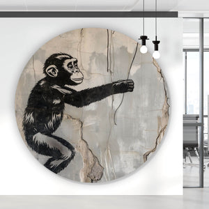 Aluminiumbild gebürstet Affe hält roten Ballon Street Art Kreis