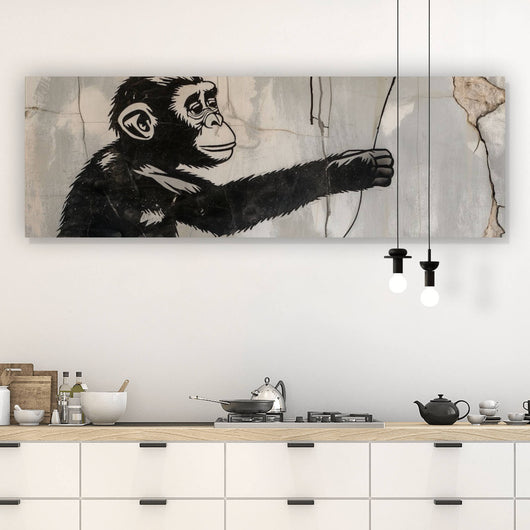 Acrylglasbild Affe hält roten Ballon Street Art Panorama