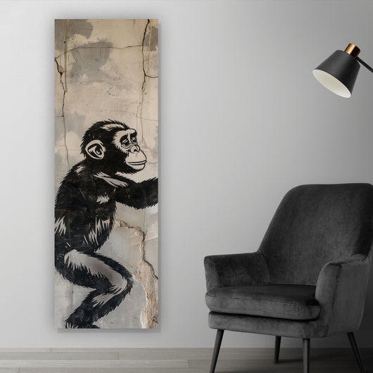 Acrylglasbild Affe hält roten Ballon Street Art Panorama Hoch