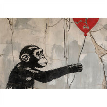 Lade das Bild in den Galerie-Viewer, Aluminiumbild Affe hält roten Ballon Street Art Querformat
