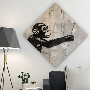 Poster Affe hält roten Ballon Street Art Raute