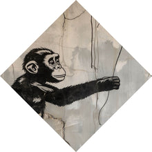 Lade das Bild in den Galerie-Viewer, Aluminiumbild gebürstet Affe hält roten Ballon Street Art Raute
