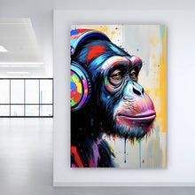 Lade das Bild in den Galerie-Viewer, Spannrahmenbild Affe mit Kopfhörer Graffiti Hochformat
