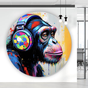 Aluminiumbild gebürstet Affe mit Kopfhörer Graffiti Kreis